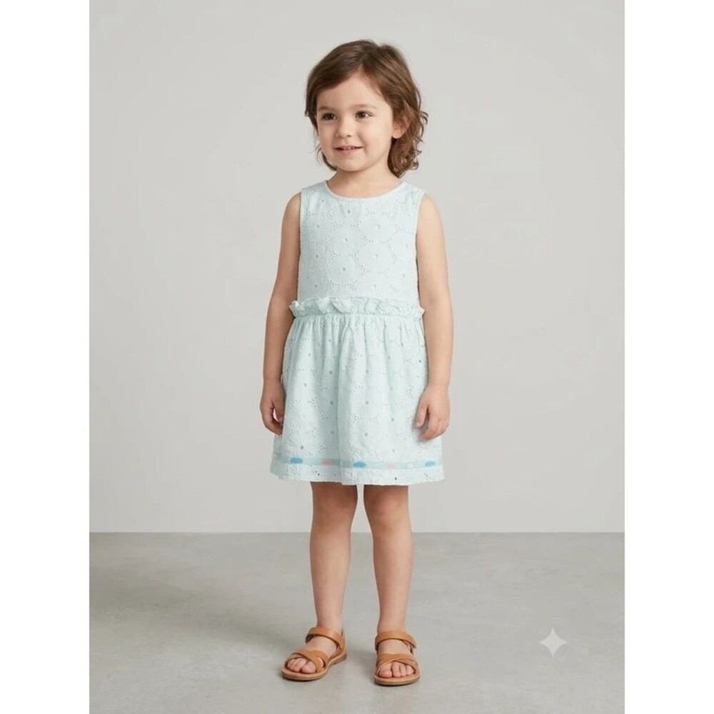 Origany 4T Light Blue Organic Cotton Eyelet Dress Cottagecore Prairie